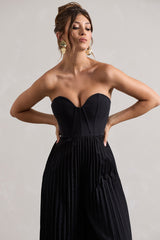 Black Corset Plisse Wide-Leg Jumpsuit