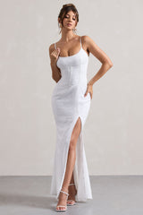 White Lace Corset Split Maxi Dress