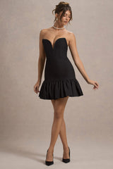 Black Sweetheart Mini Dress With Ruffle Hem