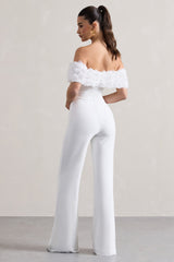 White Floral Bardot Jumpsuit