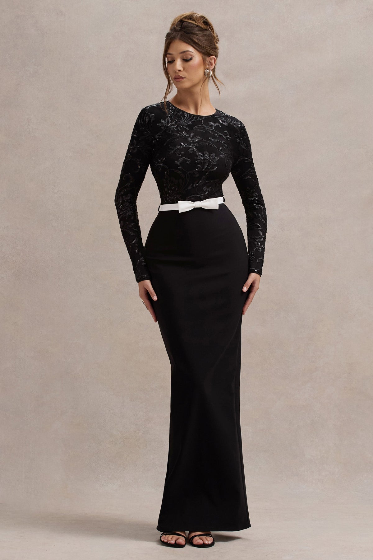 Black Lace Long-Sleeve Maxi Dress