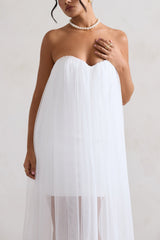 Ivory Sweetheart Corset Mini Dress With Tulle Overlay