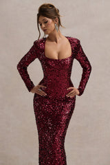 Port Sequin Square-Neck Long-Sleeve Maxi Dress