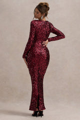 Port Sequin Square-Neck Long-Sleeve Maxi Dress