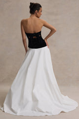 Black & Cream Sweetheart Corset Split Maxi Dress