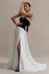Black & Cream Sweetheart Corset Split Maxi Dress