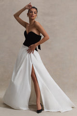 Black & Cream Sweetheart Corset Split Maxi Dress