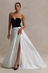 Black & Cream Sweetheart Corset Split Maxi Dress
