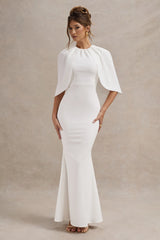 White Draped Short-Sleeve Maxi Dress