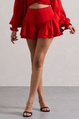 Red Tiered Frilled Shorts