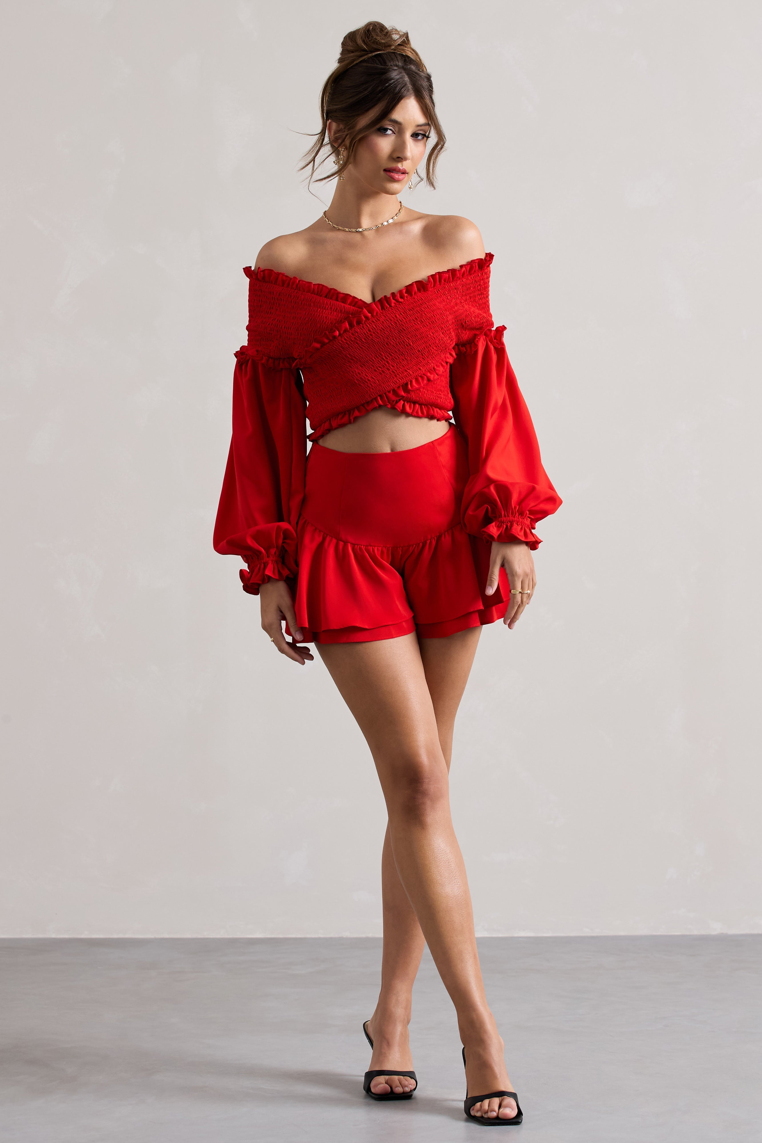 Red Tiered Frilled Shorts