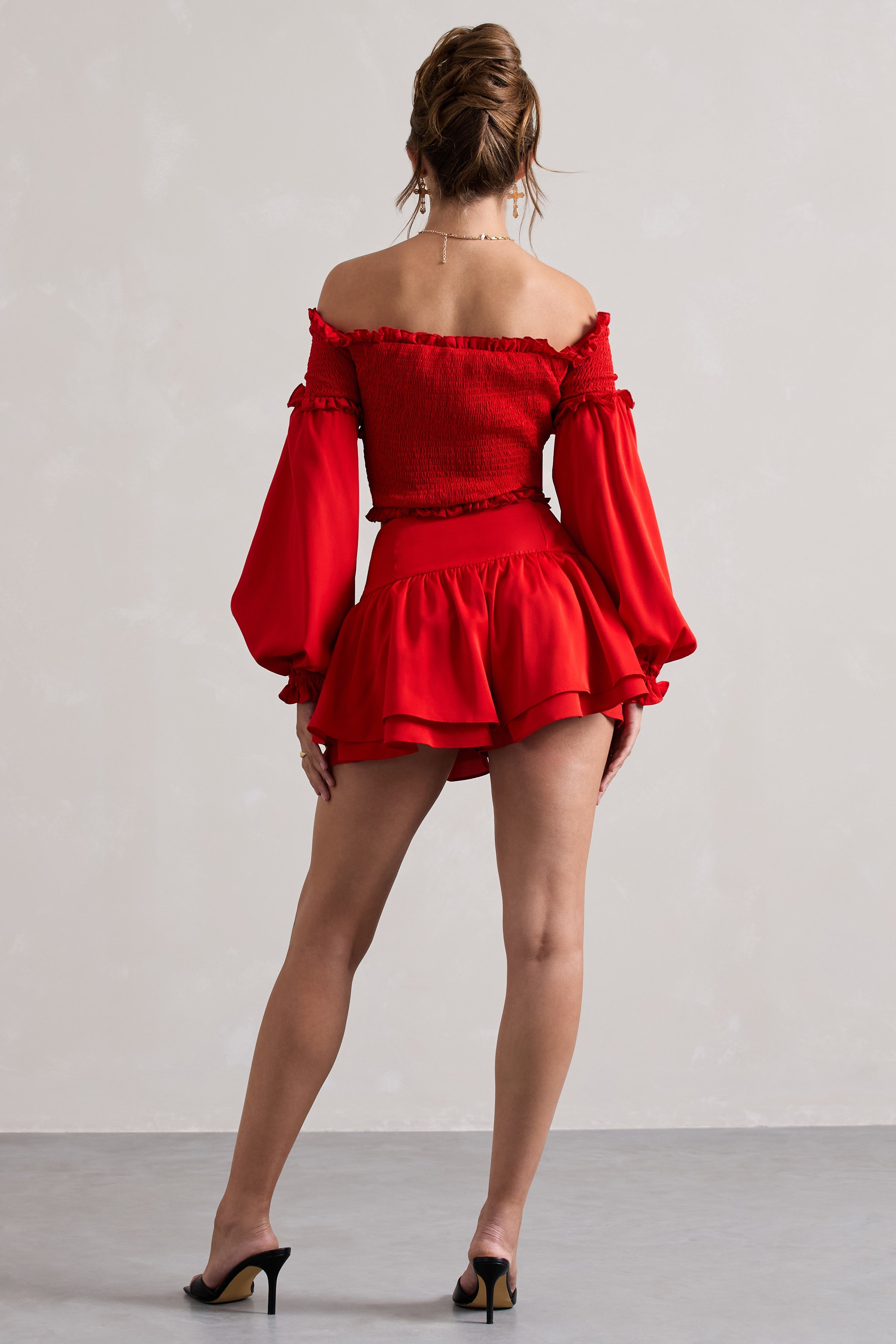 Red Tiered Frilled Shorts