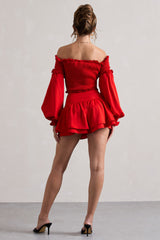 Red Tiered Frilled Shorts