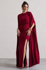 Berry Cape Sleeve Split Maxi Dress
