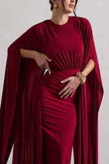 Berry Cape Sleeve Split Maxi Dress