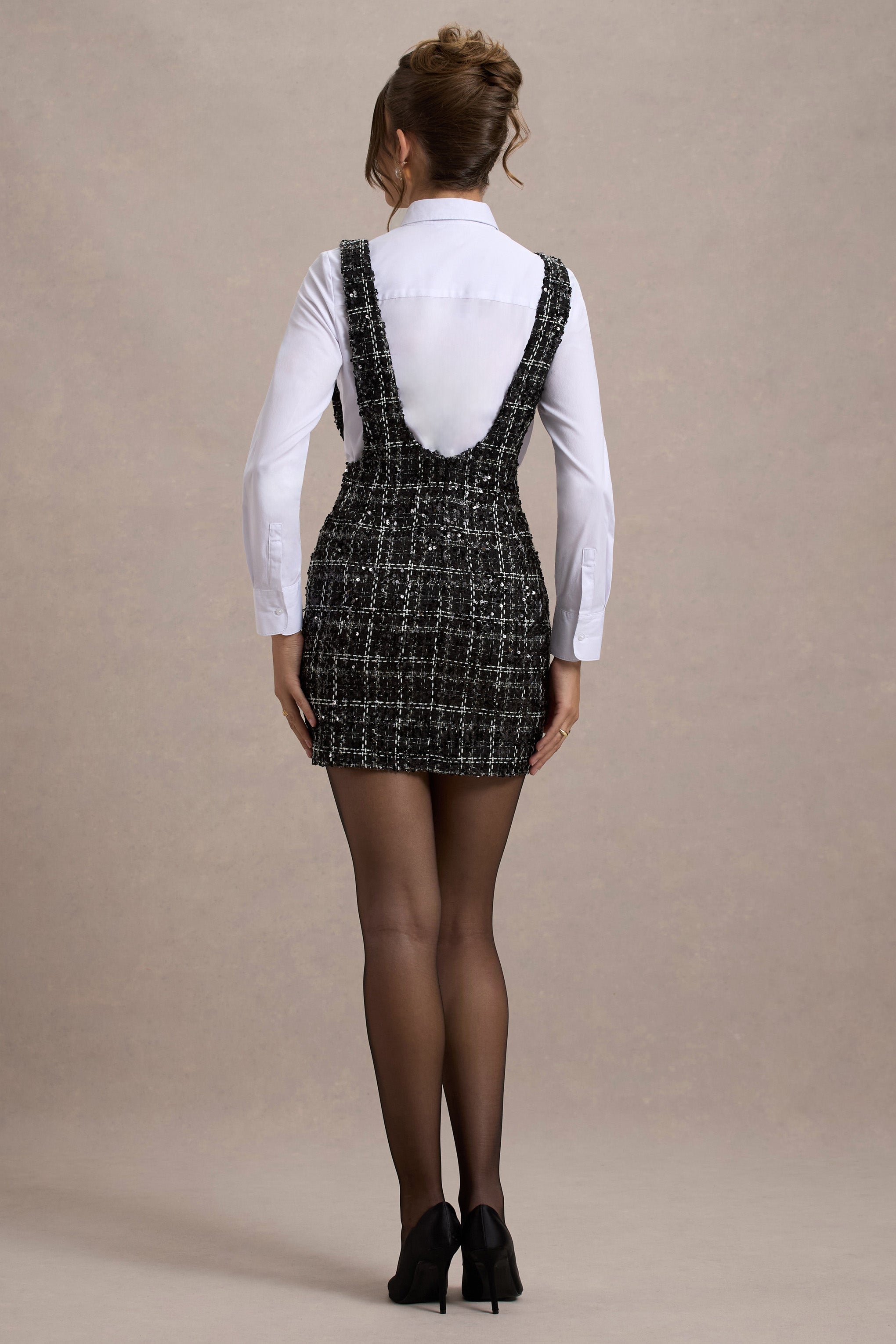 Black Boucle Sleeveless Pinafore