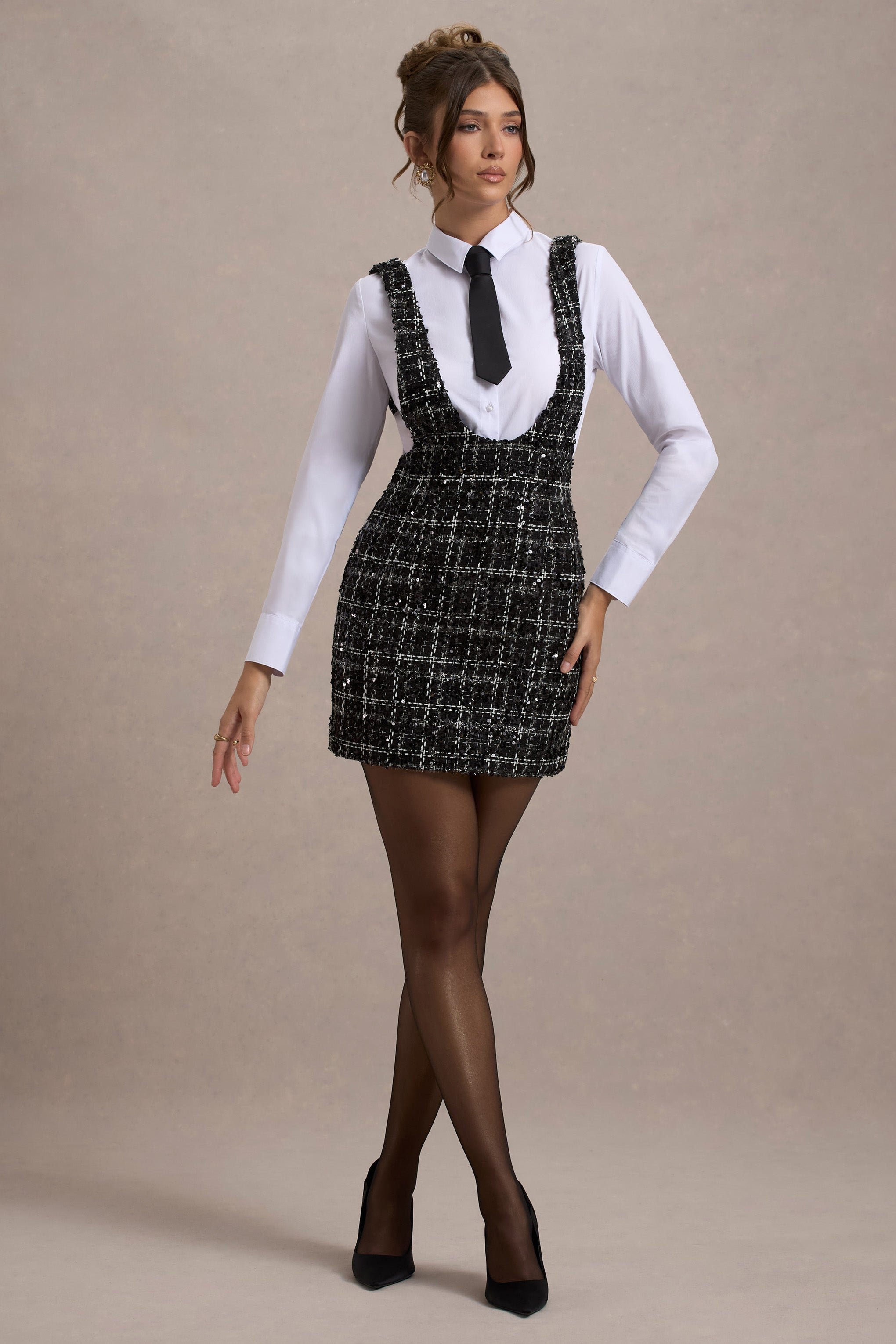 Black Boucle Sleeveless Pinafore