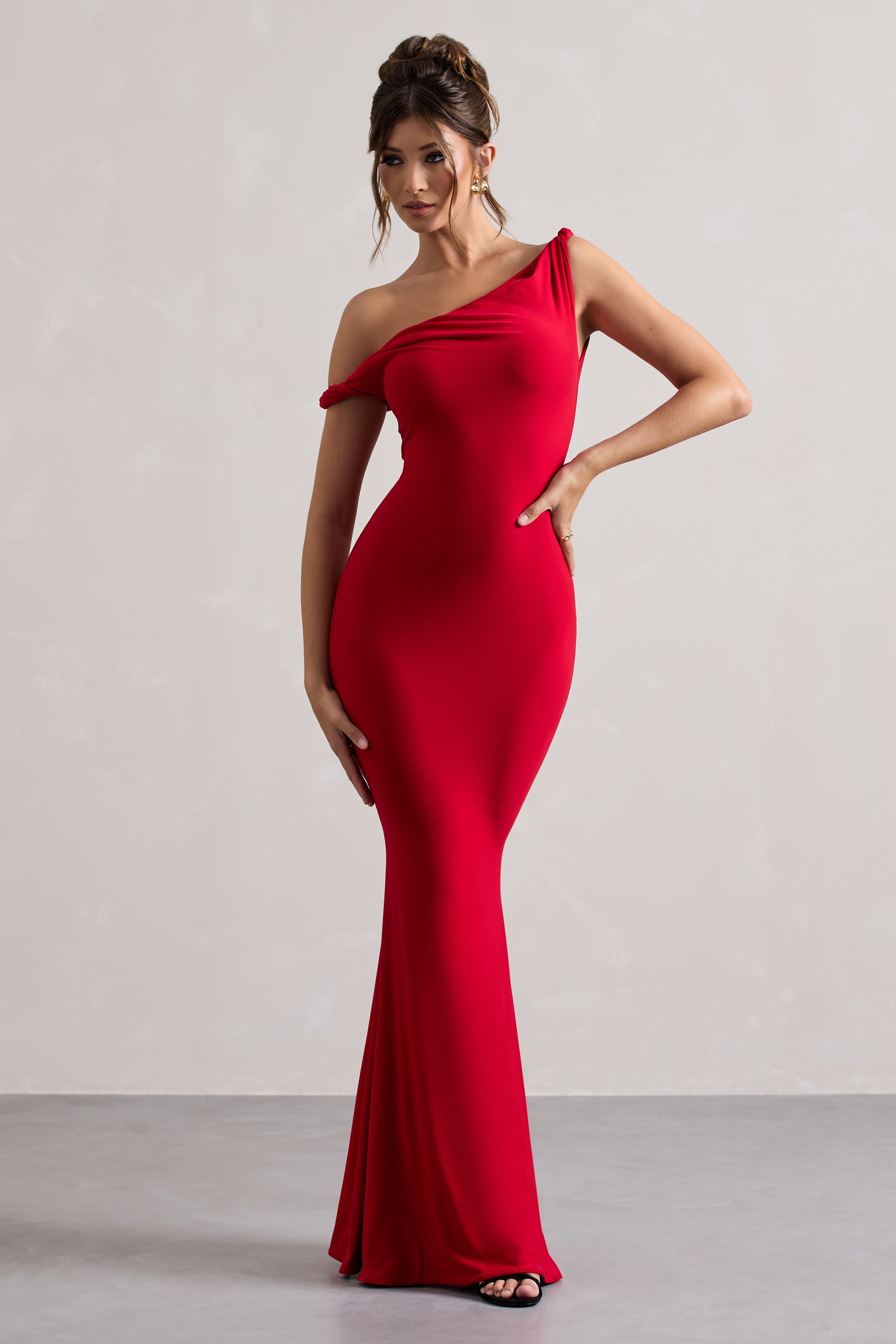 Red Twisted Asymmetric Maxi Dress