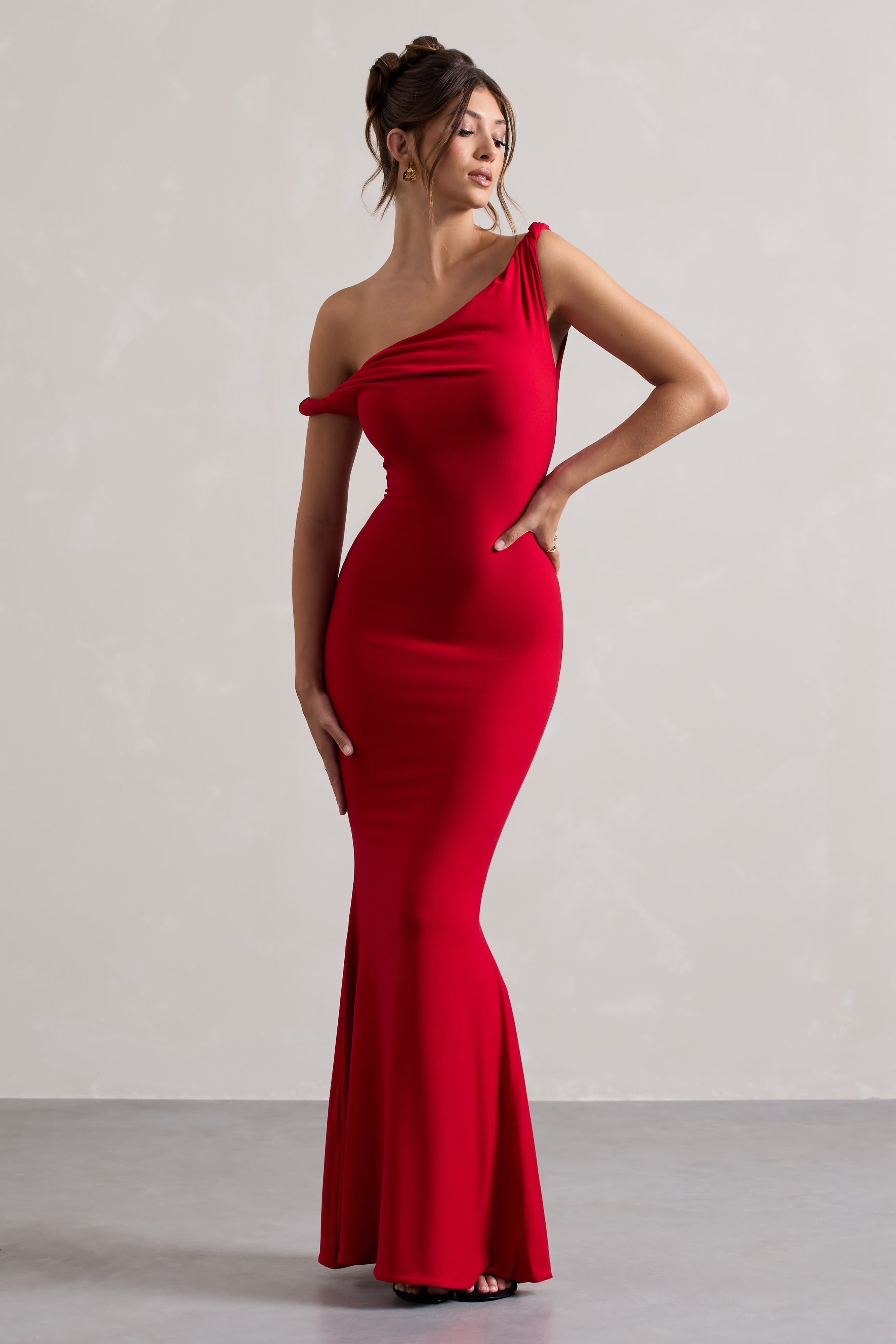 Red Twisted Asymmetric Maxi Dress