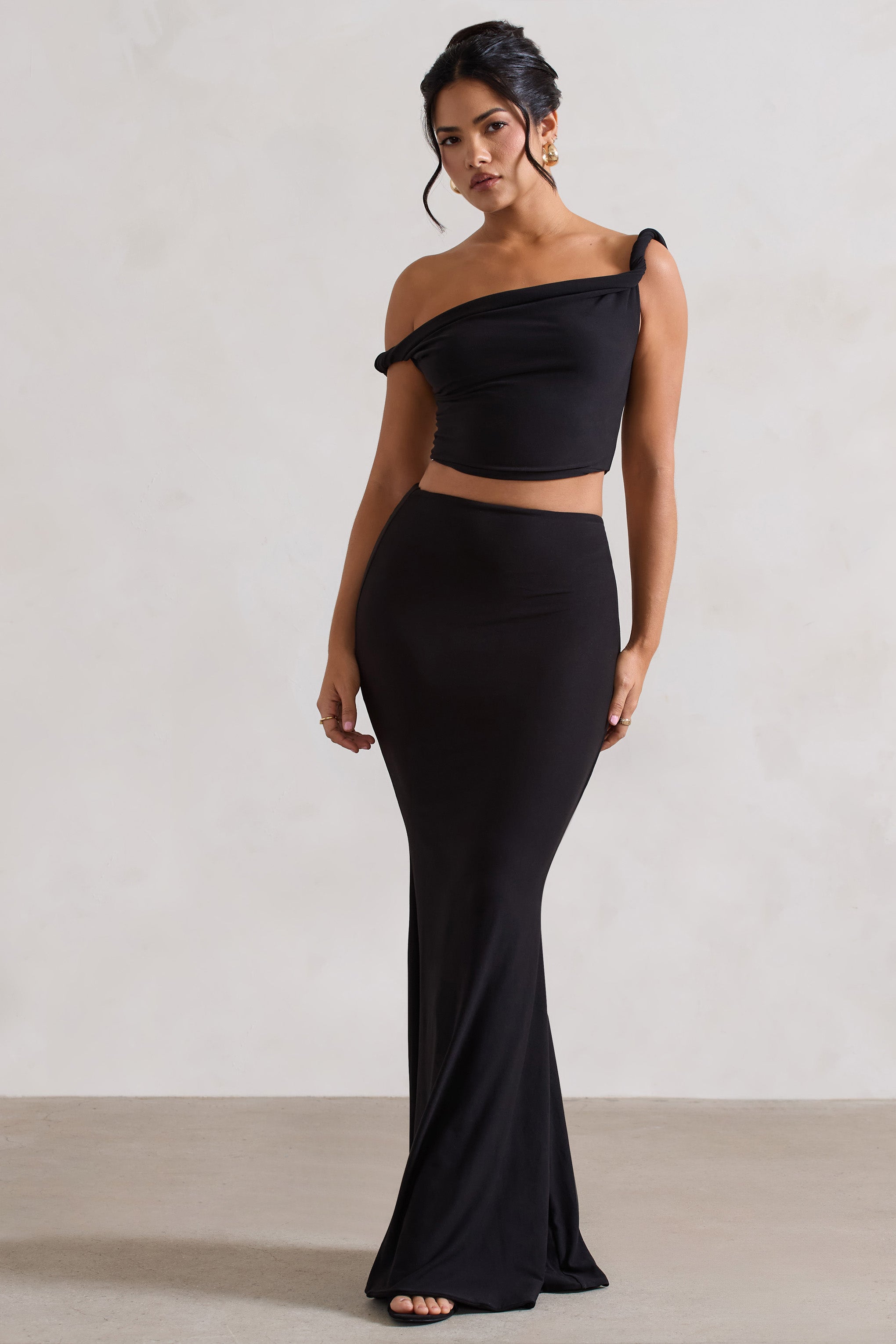 Black Gathered Maxi Skirt