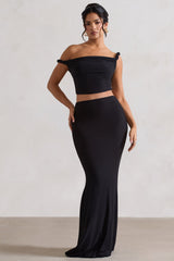 Black Gathered Maxi Skirt