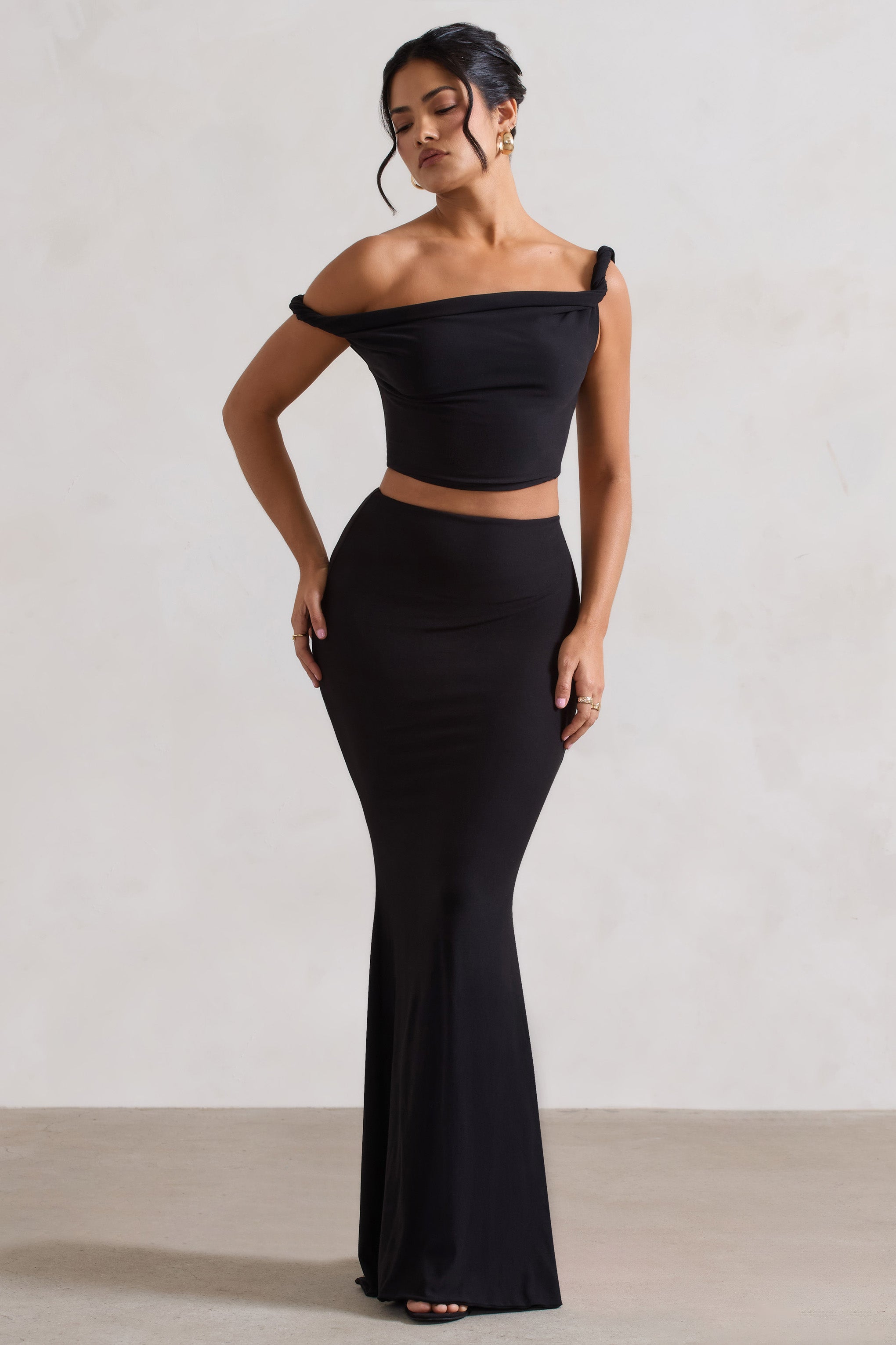Black Gathered Maxi Skirt