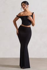 Black Gathered Maxi Skirt
