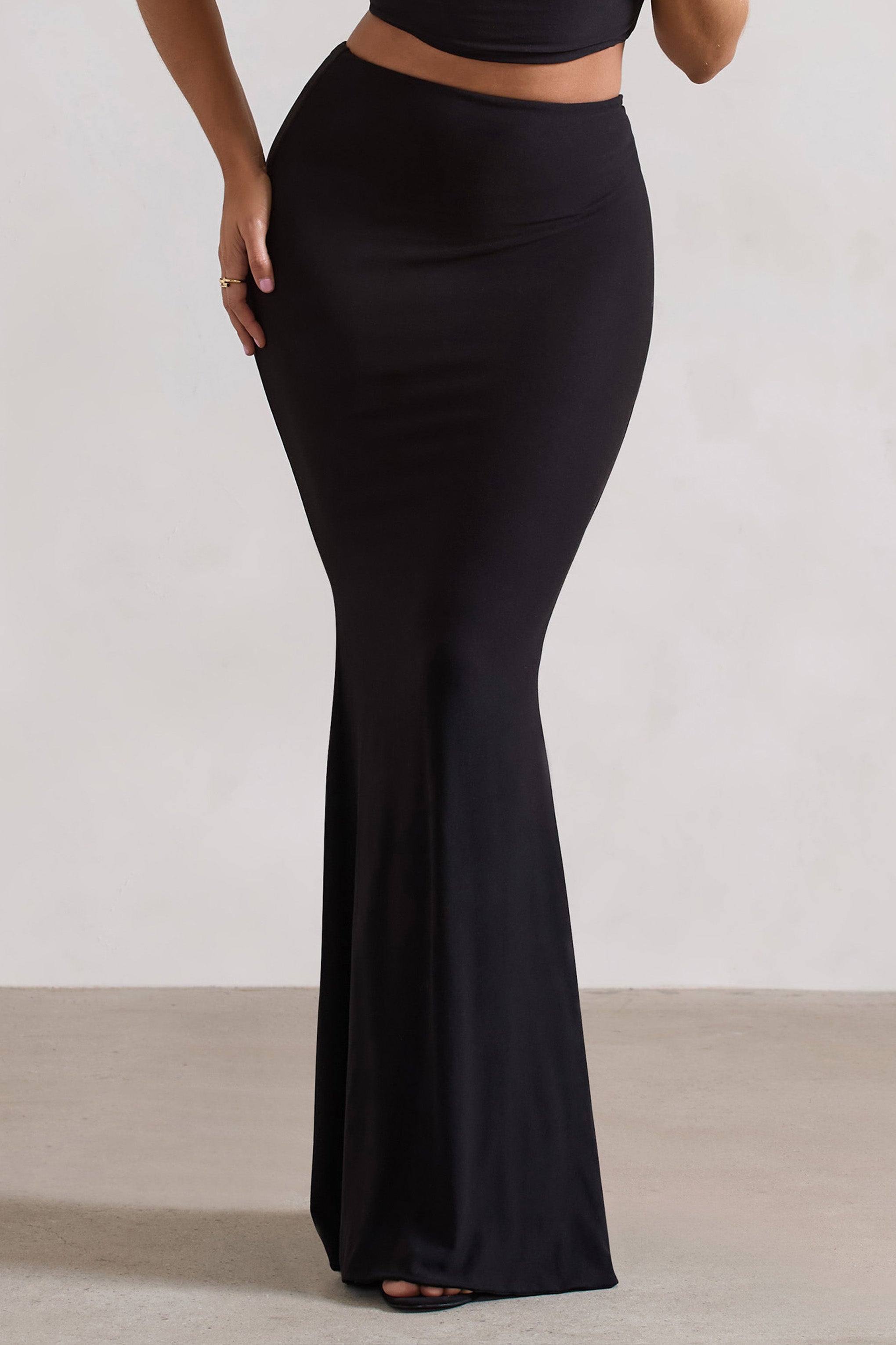 Black Gathered Maxi Skirt