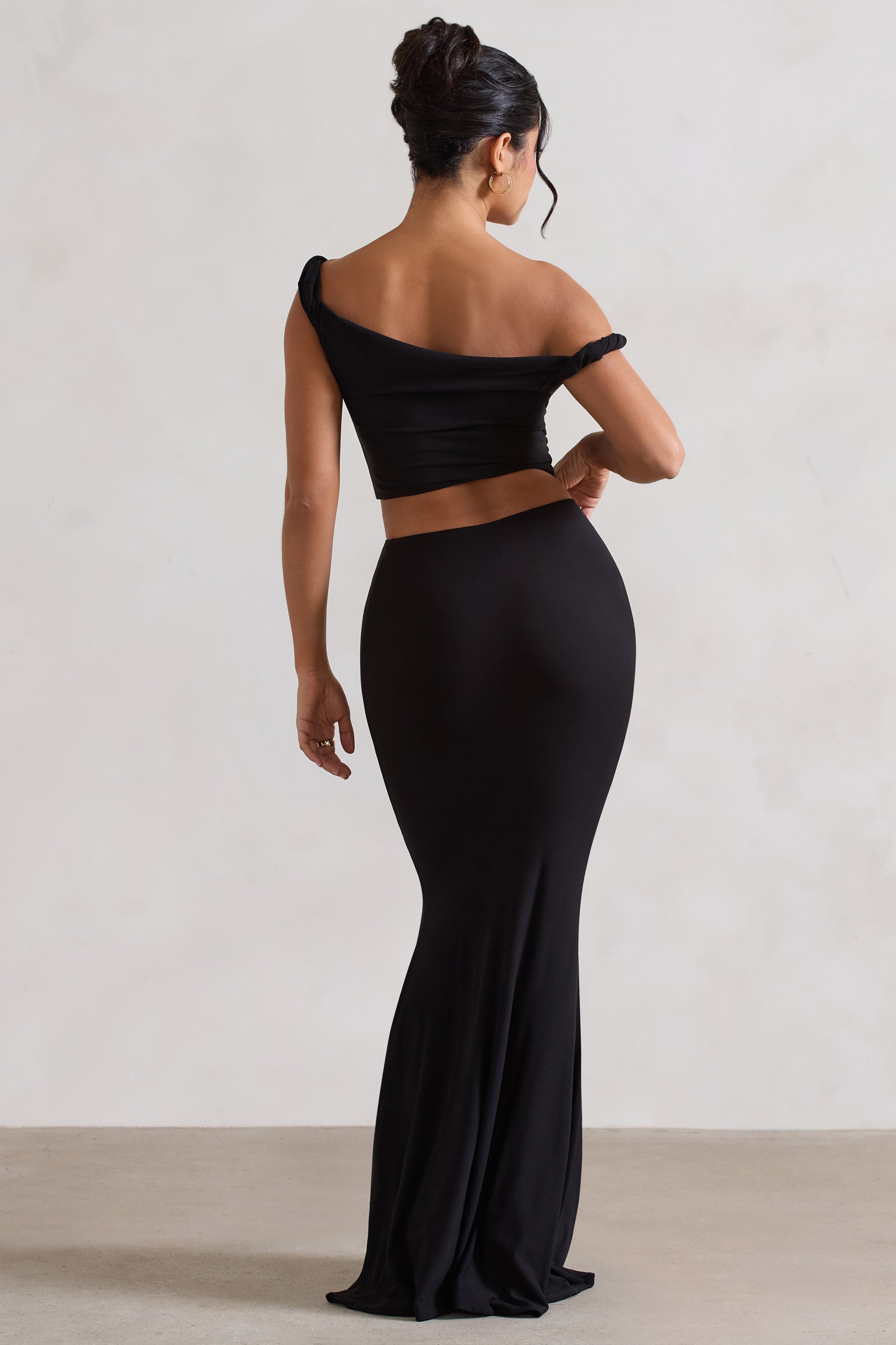 Black Gathered Maxi Skirt