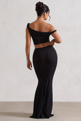 Black Gathered Maxi Skirt