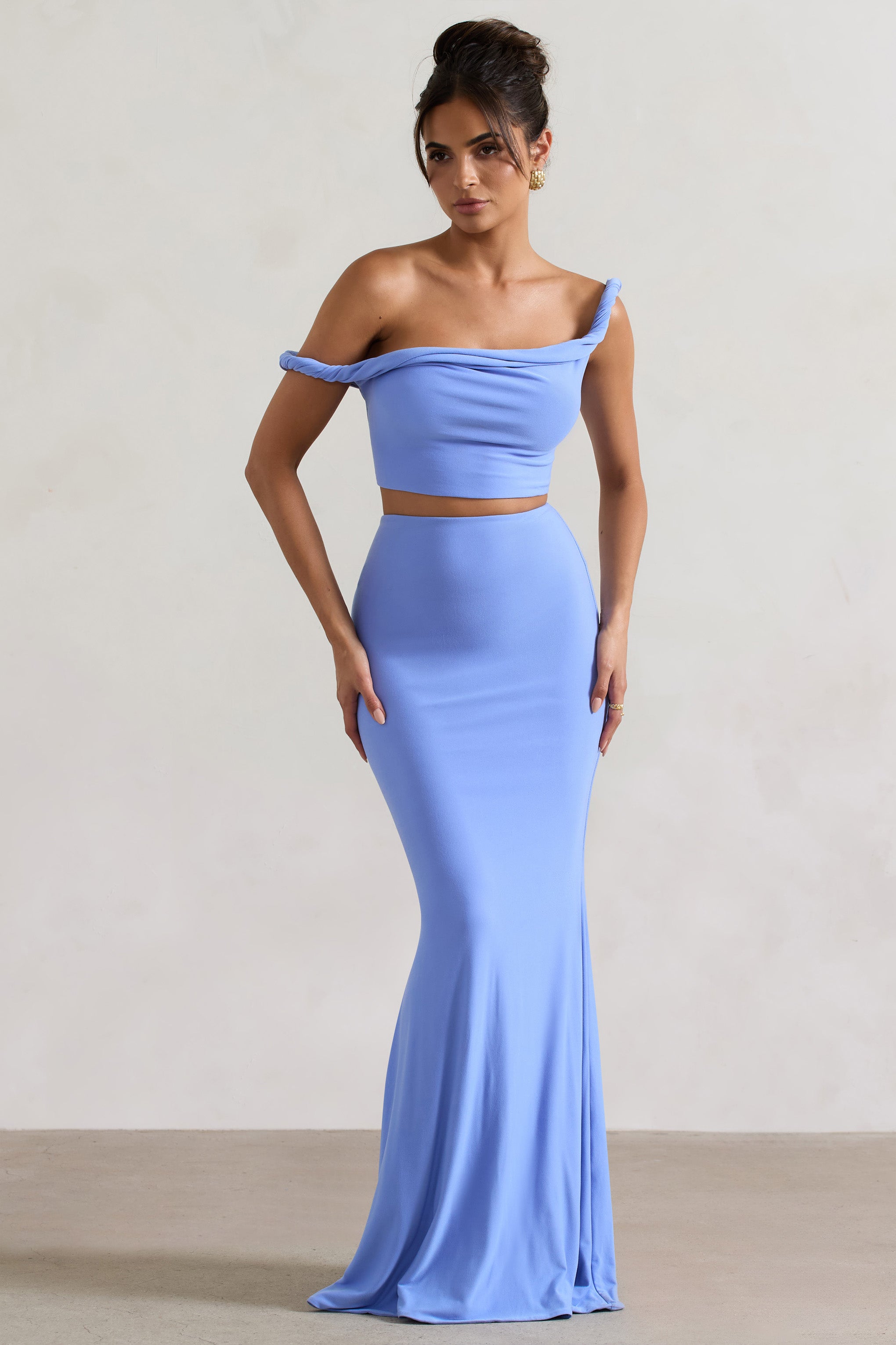 Blue Gathered Maxi Skirt