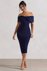 Navy Bow Bardot Midi Dress
