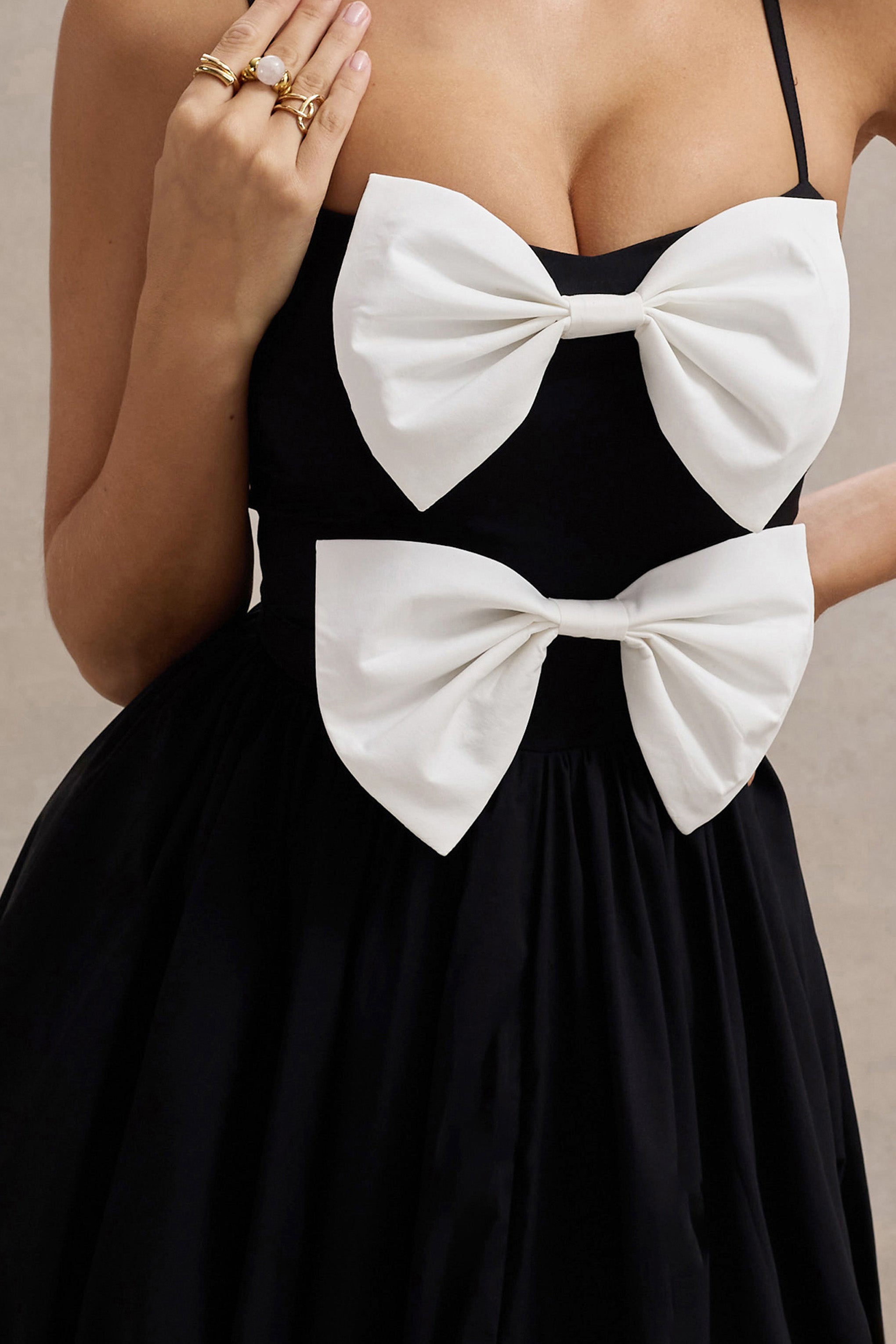 Black Strappy Pleated Maxi Dress With Bows