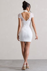White Mesh Halter-Neck Cut-Out Mini Dress