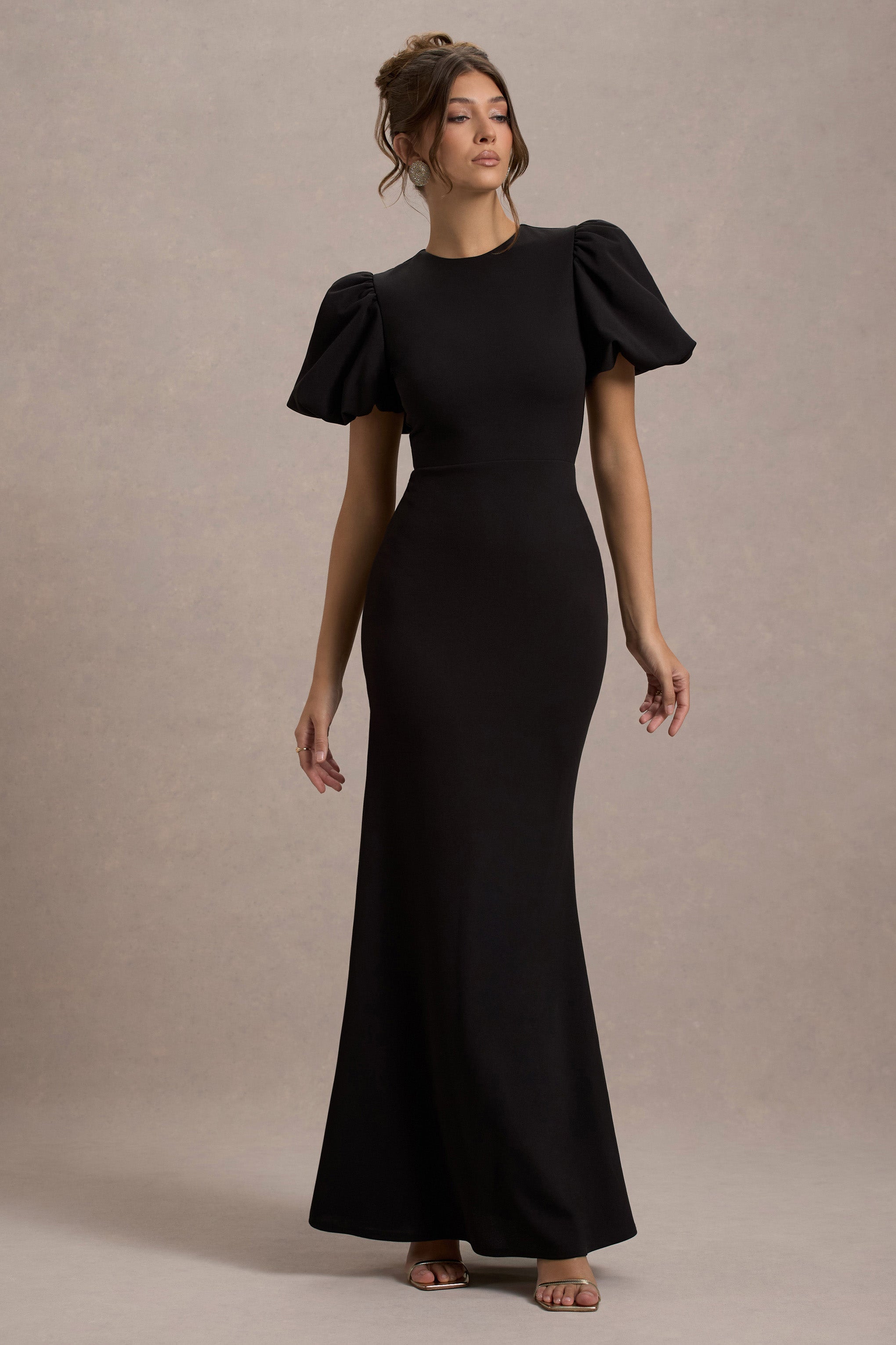 Black Puff-Sleeve Maxi Dress