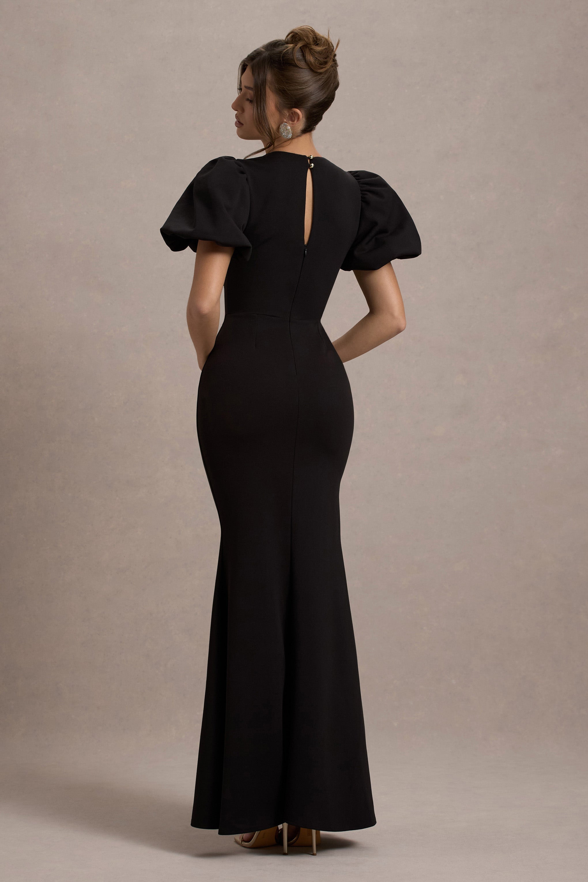 Black Puff-Sleeve Maxi Dress