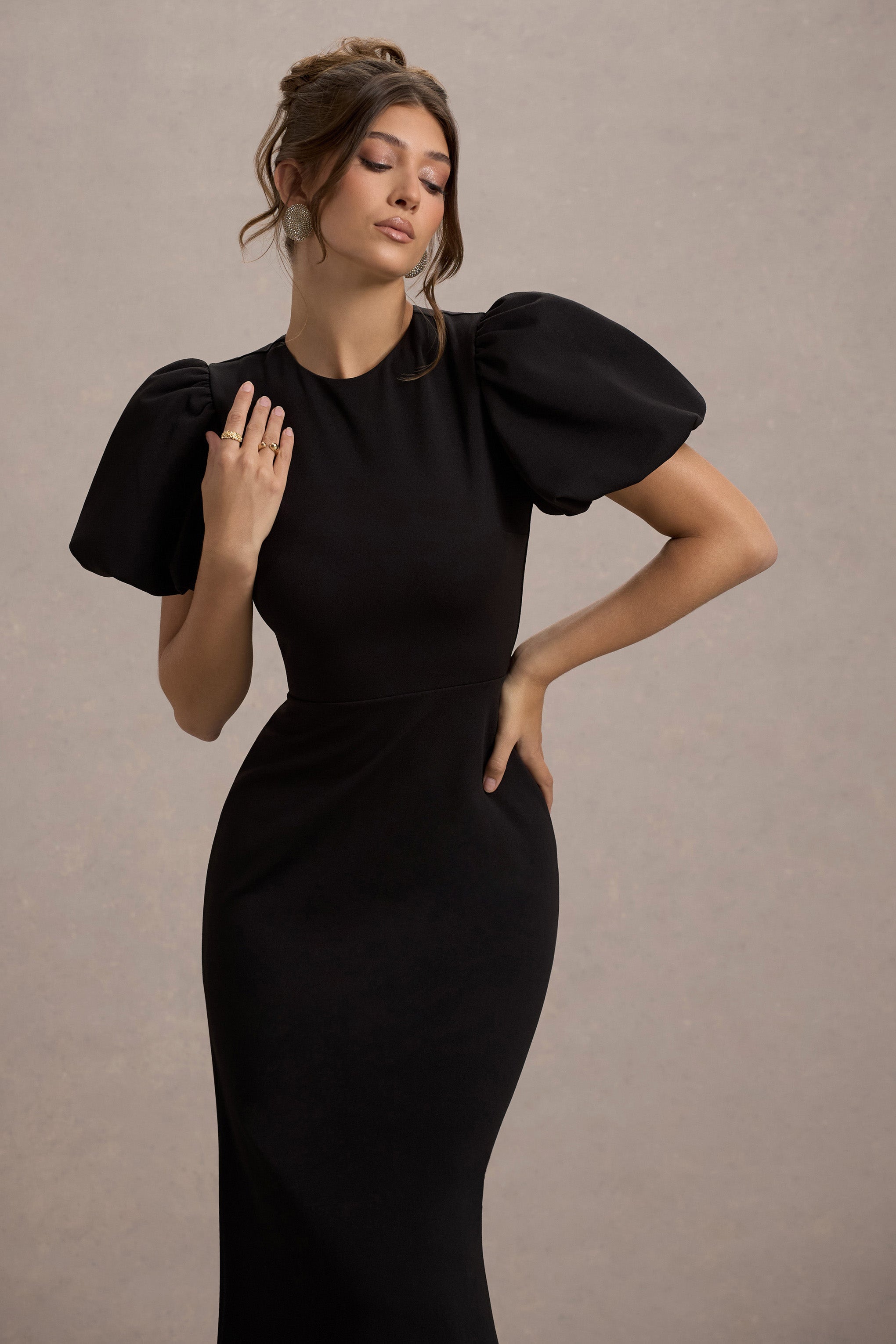 Black Puff-Sleeve Maxi Dress