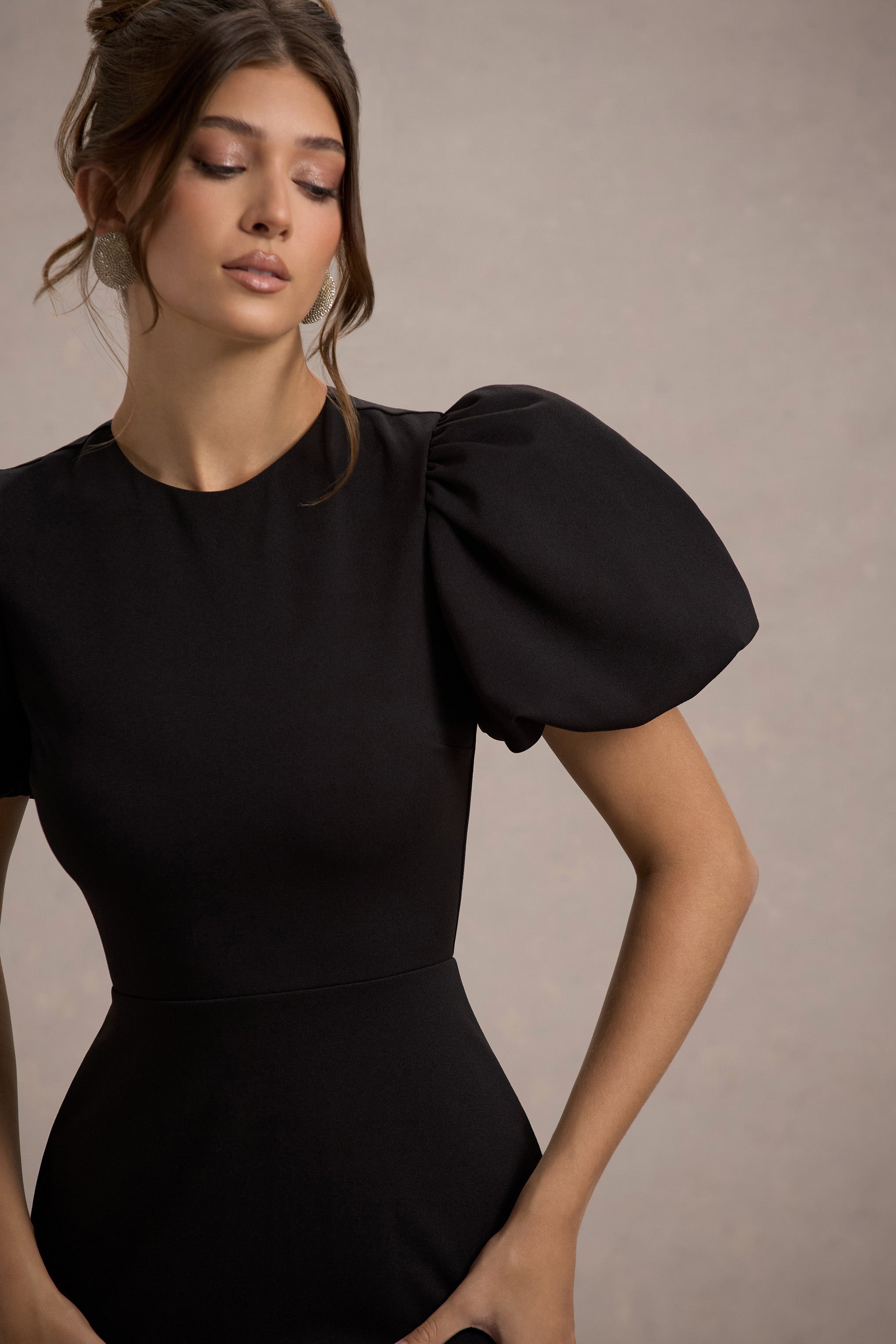 Black Puff-Sleeve Maxi Dress