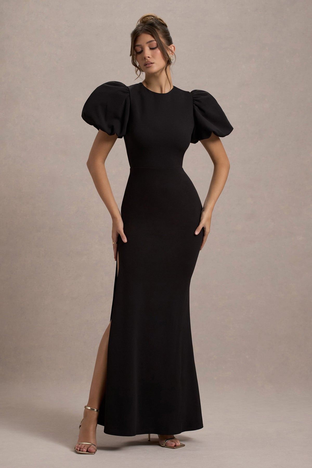 Black Puff-Sleeve Maxi Dress