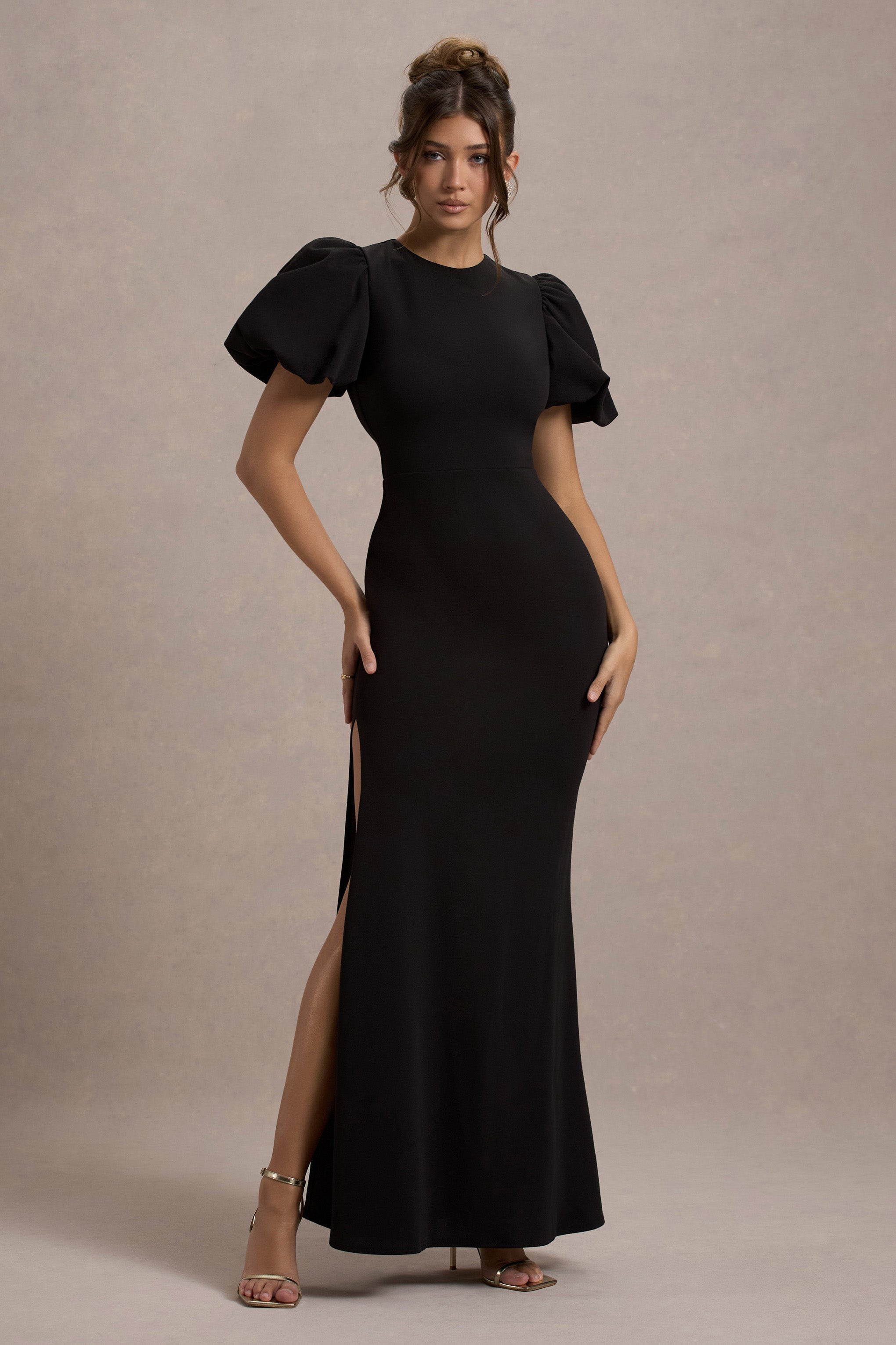 Black Puff-Sleeve Maxi Dress