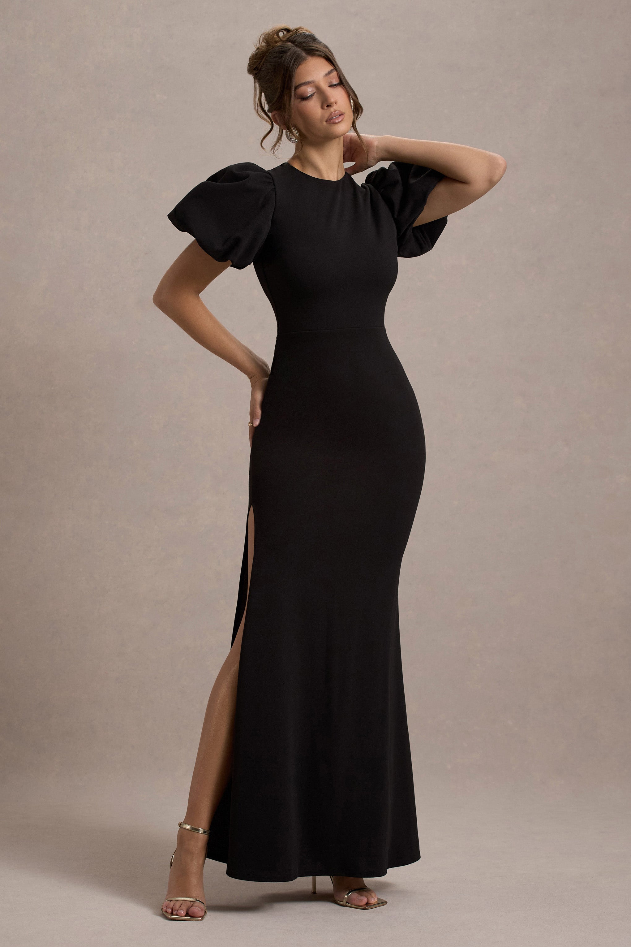 Black Puff-Sleeve Maxi Dress