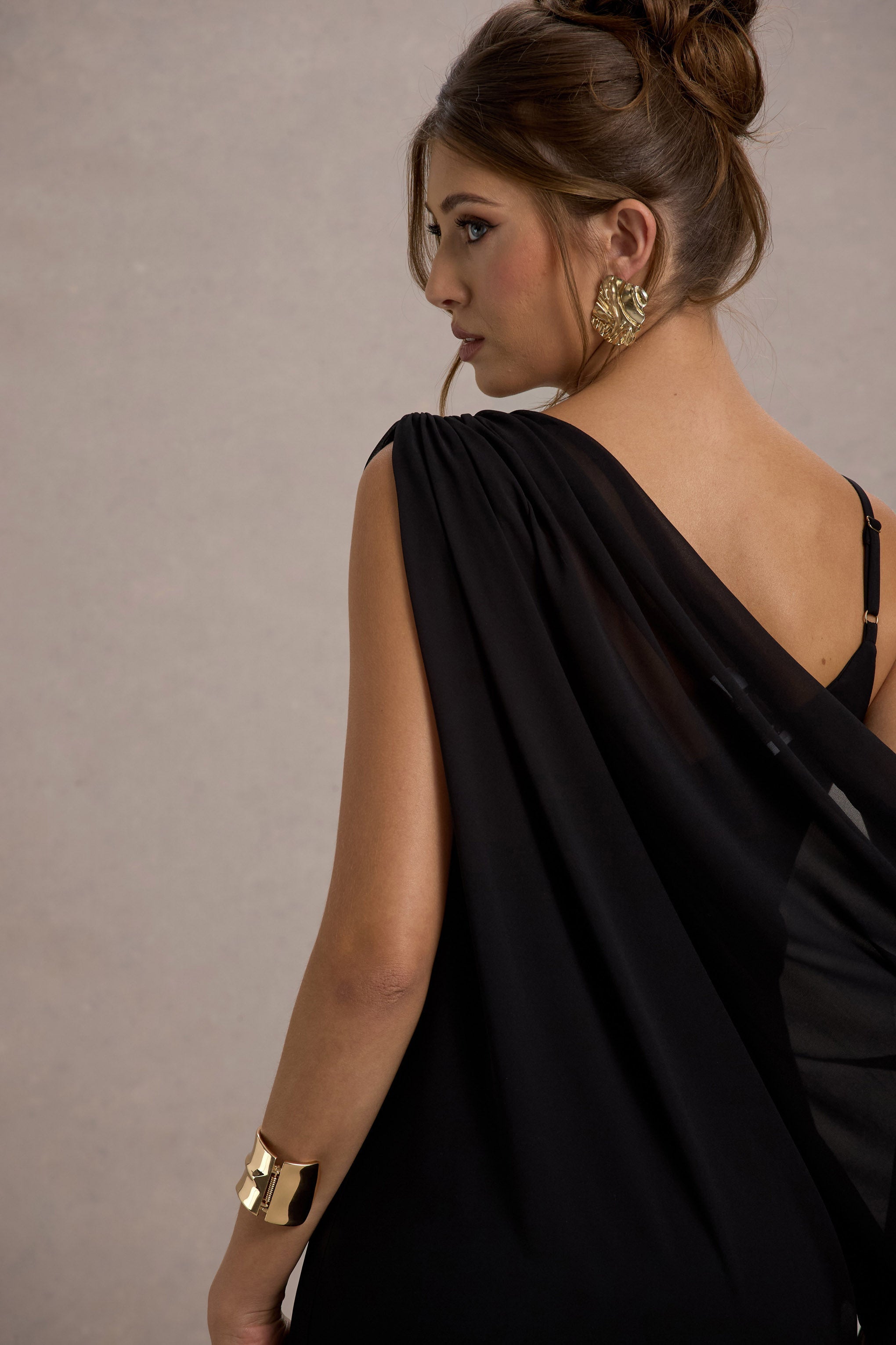Black Strappy V-Neck Maxi Dress With Chiffon Sash