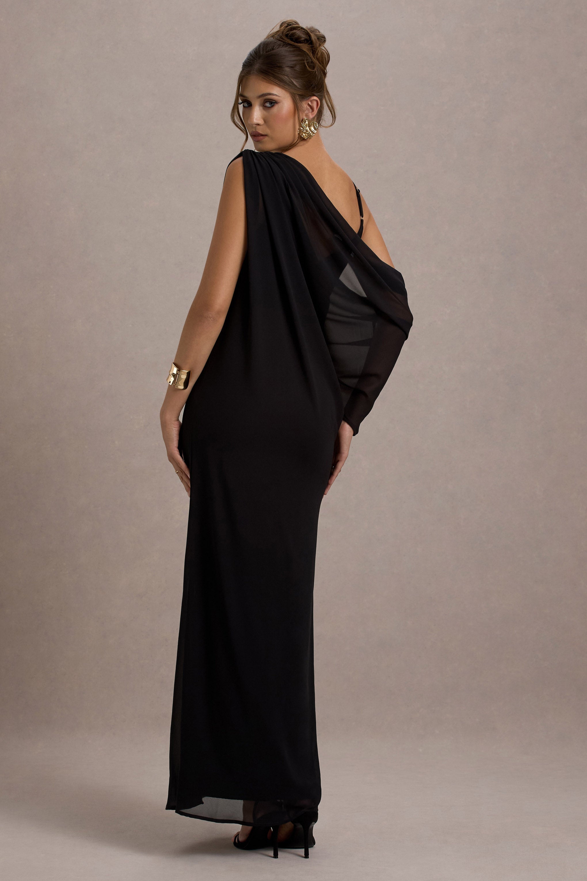 Black Strappy V-Neck Maxi Dress With Chiffon Sash