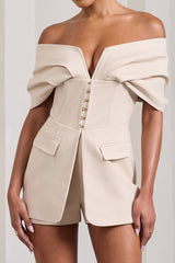 Stone Cotton-Blend Corset Bardot Playsuit